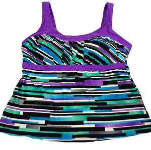 ZeroXposur 18W Purple Multicolor Striped Tankini Swim Top 3394-Z